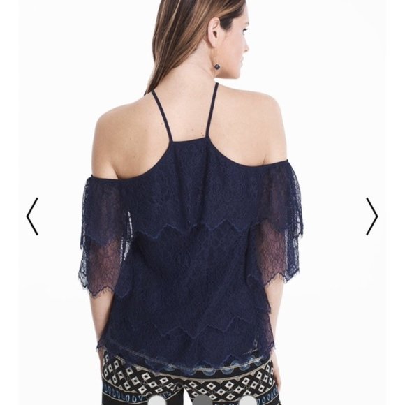 WHBM Tiered Lace Cold Shoulder Blouse - Picture 4 of 8